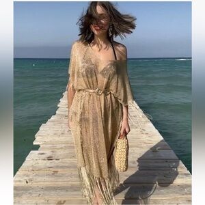 ZARA NWT metallic silver kaftan dress cover up